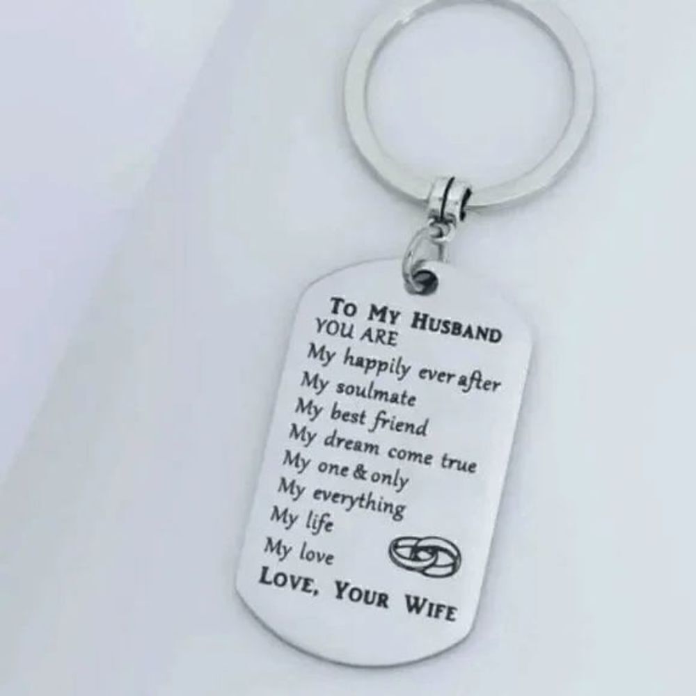 SILVER STAINLESS STEEL ADORING HUSBAND KEYCAHIN - Picture 2 of 3